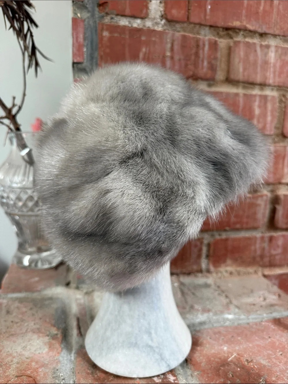 Vintage Luxury Genuine Fur Pillbox Hat- Light Gray